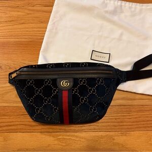 Gucci Black and Gold Belt Bag with Quilted Design